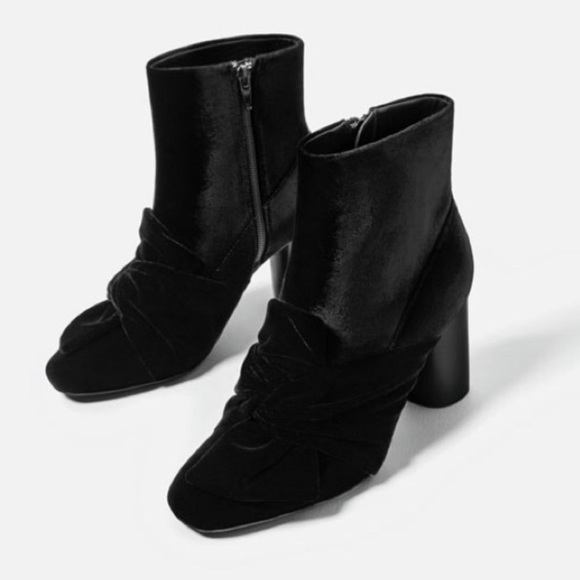 Zara Shoes Zara Velvet High Heel Booties Poshmark